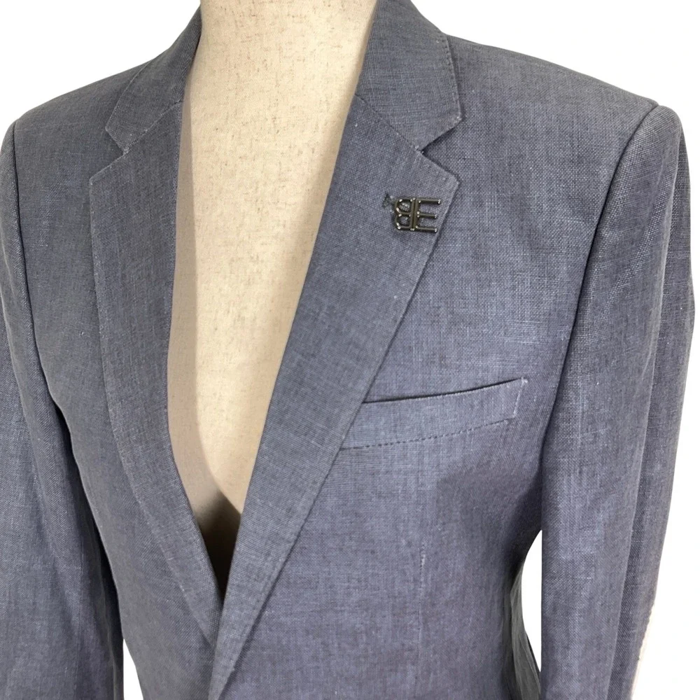 Elie Balleh Blazer Boys XL/18-20 Blue‎ Linen White Elbow Patch Academia Italian